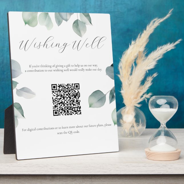 Greenery Wishing Well Sign with QR Code Plaque (Side)