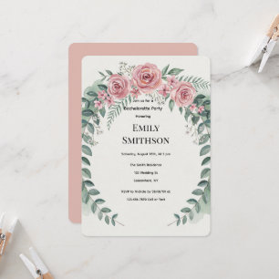 Greenery With Pink Flowers Romantic Bachelorette  Invitation