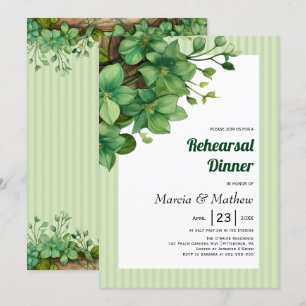 Greenery wood and stripes wedding rehearsal dinner invitation