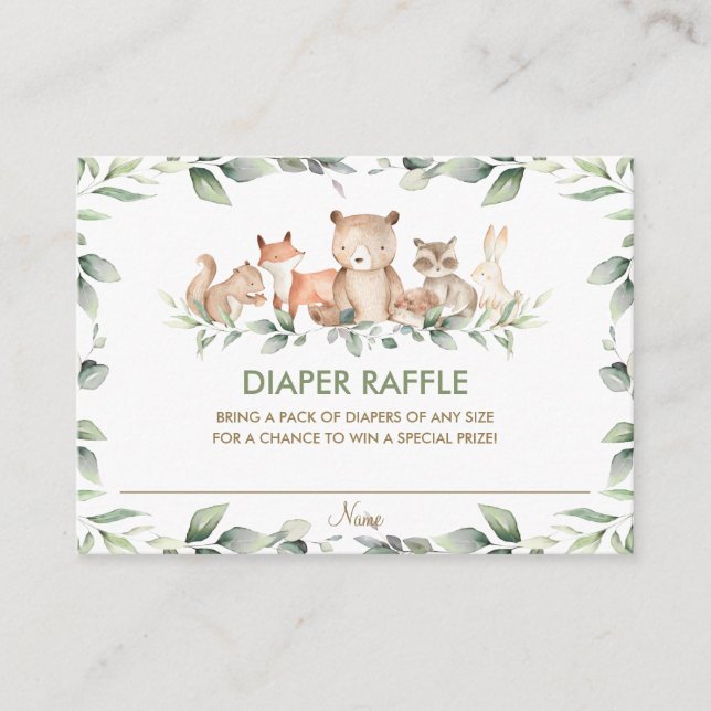 Greenery Woodland Animal Baby Shower Diaper Raffle Enclosure Card (Front)