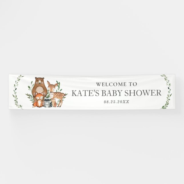 Greenery Woodland Animals Baby Shower Backdrop Ban Banner (Horizontal)