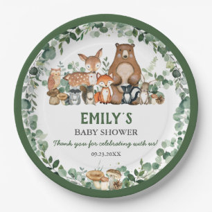 Greenery Woodland Animals Baby Shower Birthday   P Paper Plate
