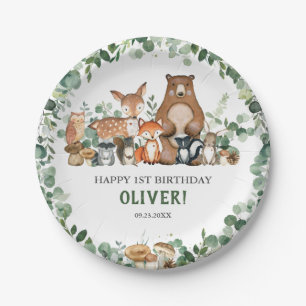 Greenery Woodland Animals Baby Shower Birthday  Paper Plate