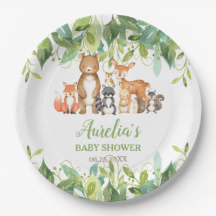 Greenery Woodland Animals Baby Shower Birthday Paper Plate