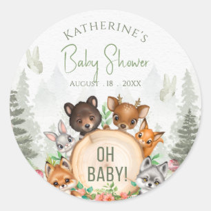 Greenery Woodland Animals Baby Shower  Classic Round Sticker