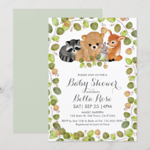 Greenery Woodland Animals Baby Shower Invitation