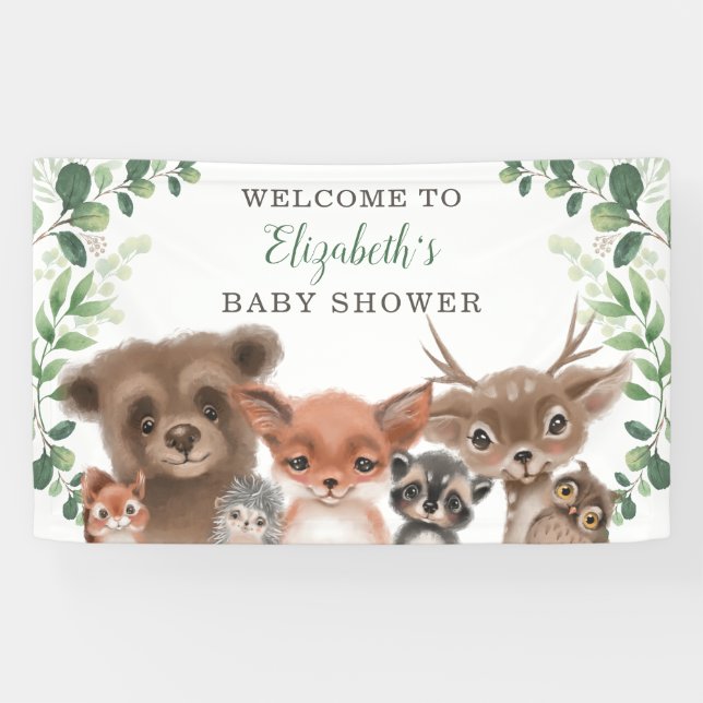 Greenery Woodland Animals Baby Shower Welcome Banner (Horizontal)