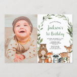 Greenery woodland animals boy 1st birthday photo invitation<br><div class="desc">For more advanced customization of this design,  simply select the "Customize It" button above!</div>