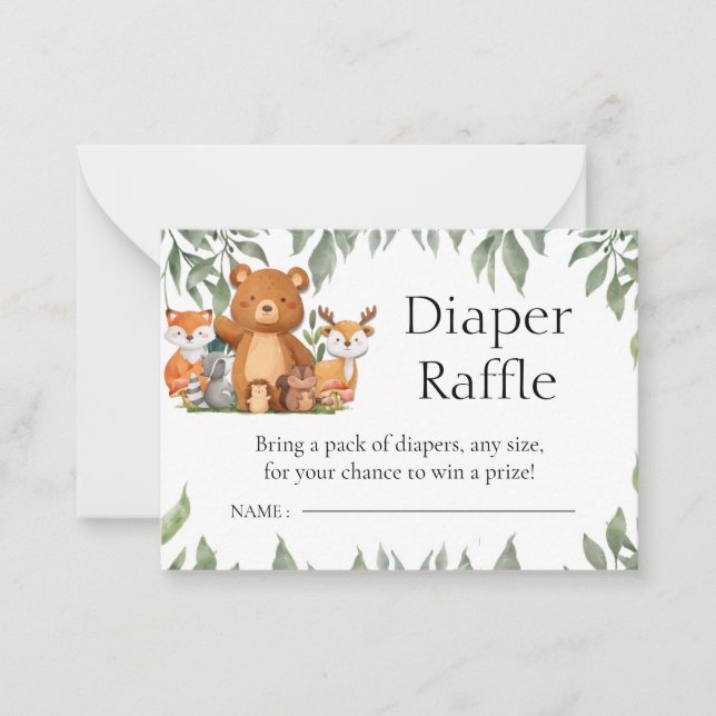 Greenery Woodland Animals Diaper Raffle Card (Front)