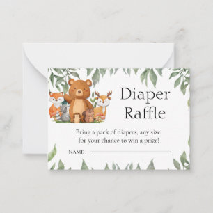 Greenery Woodland Animals Diaper Raffle Card