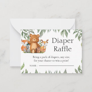 Greenery Woodland Animals Diaper Raffle Card