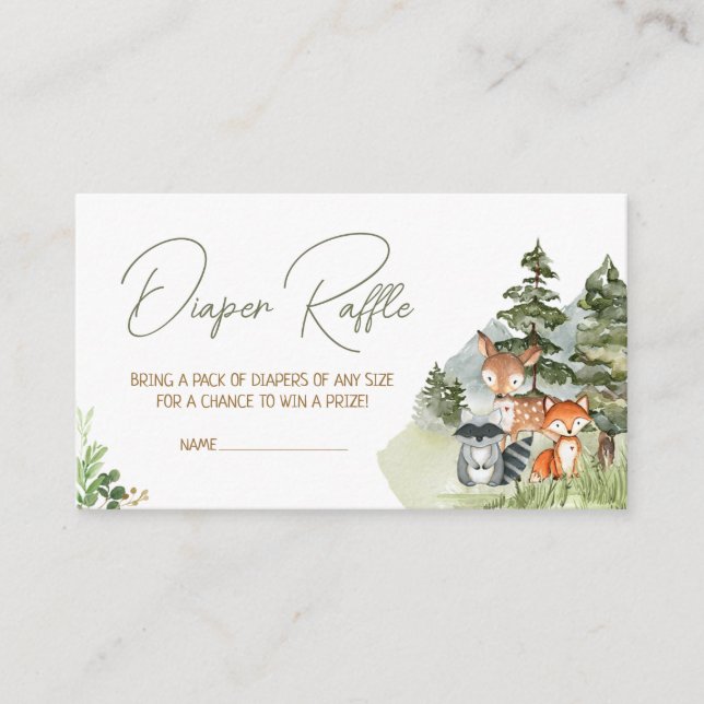 Greenery Woodland Animals Diaper Raffle Enclosure Card (Front)