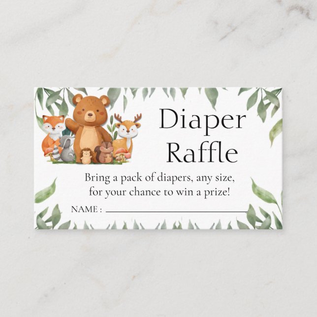 Greenery Woodland Animals Diaper Raffle Enclosure Card (Front)