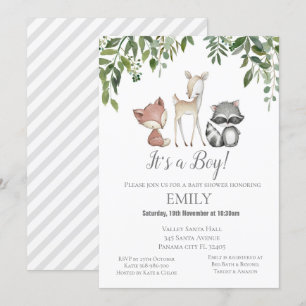 Greenery Woodland Animals Invitation - Baby Shower