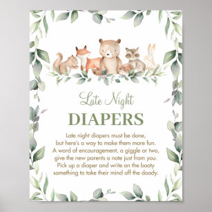 Greenery Woodland Animals Late Night Diapers Sign