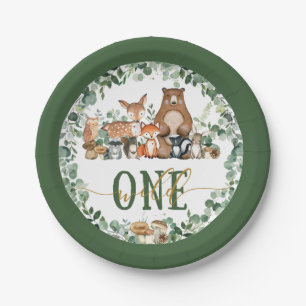 Greenery Woodland Animals Wild One 1st Birthday Paper Plate