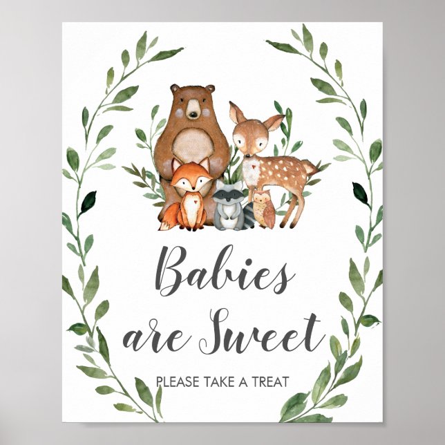 Greenery Woodland Babies are Sweet Take a Treat  Poster (Front)