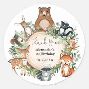 Greenery Woodland Baby Animals Birthday Favours Classic Round Sticker