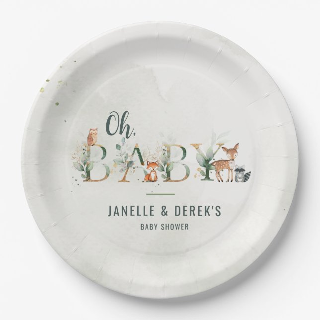 Greenery Woodland Baby Shower  Paper Plate (Front)
