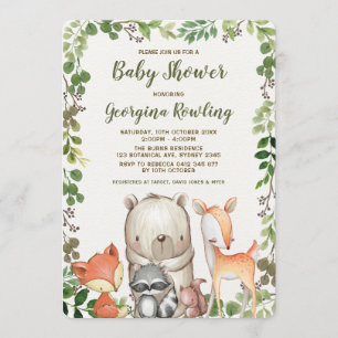 Greenery Woodland Forest Animals Baby Shower Invitation