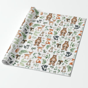 Greenery Woodland Forest Animals Birthday Wild One Wrapping Paper