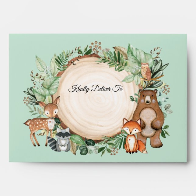 Greenery Woodland Forest Animals Return Address Envelope (Front)