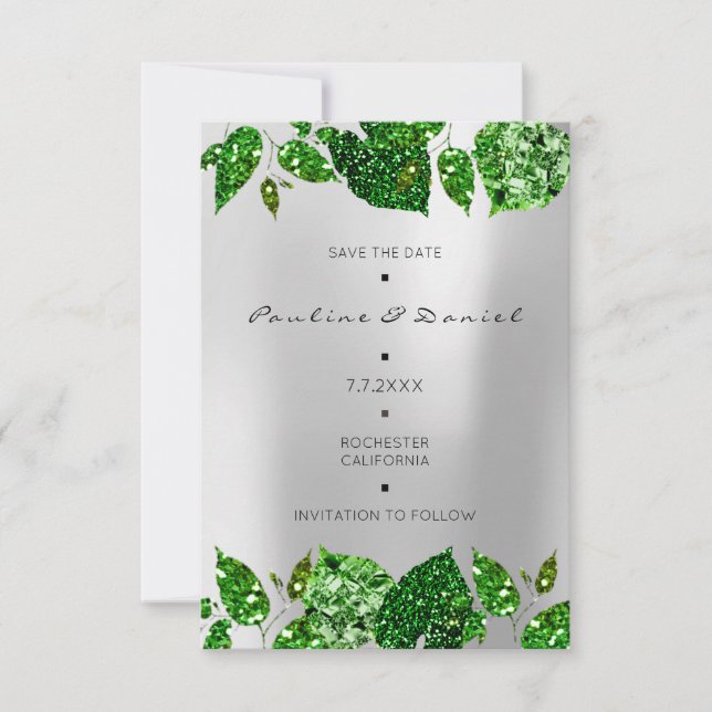 Greenery Woodland Green Monstera Save The Date Gra (Front)