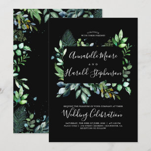 Greenery Woodland Modern Watercolor Wedding Invitation