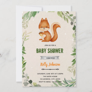 Greenery woodland  squirrel  birthday invitation