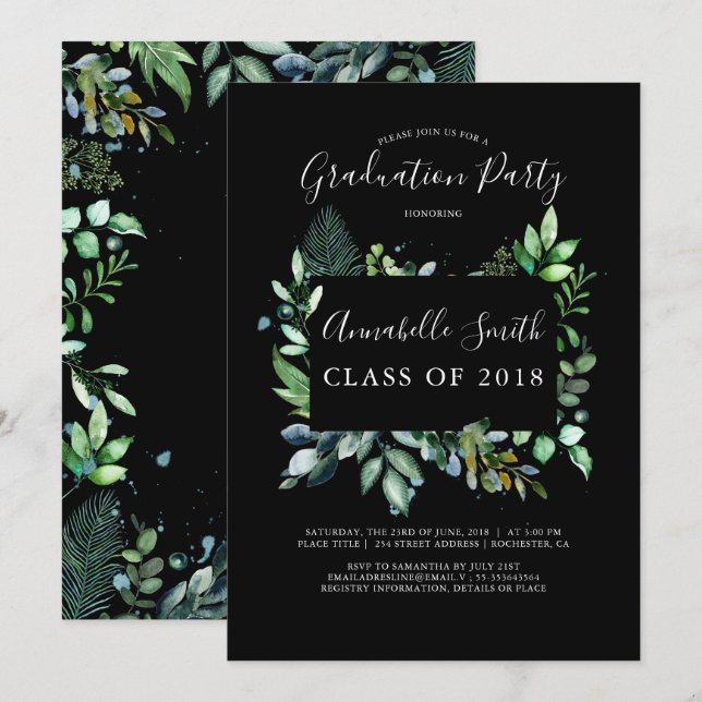 Greenery | Woodland | Watercolor Graduation Party Invitation (Front/Back)