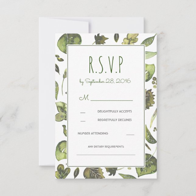 Greenery Woodland Watercolor Wedding RSVP Card (Front)