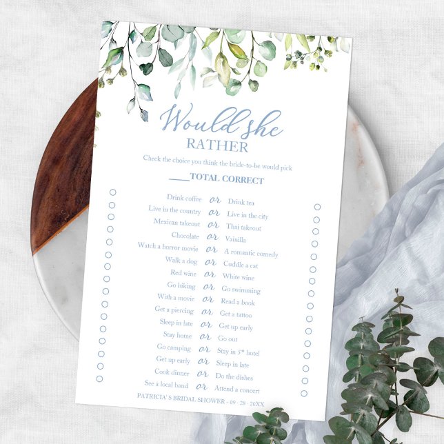 Greenery Would She Rather Bridal Shower Game Flyer (Creator Uploaded)