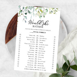Greenery Would She Rather Bridal Shower Game Flyer