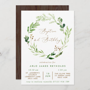Greenery Wreath Baptism & 2nd Birthday  Invitation