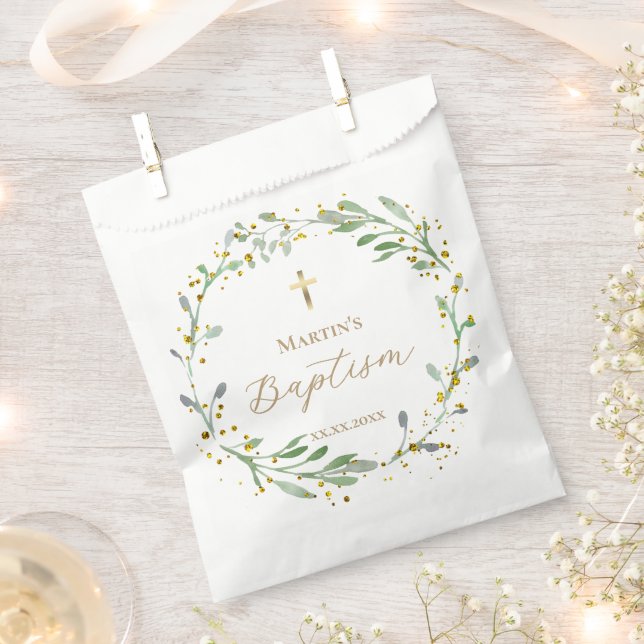 greenery wreath Baptism Favour Bag (Clipped)