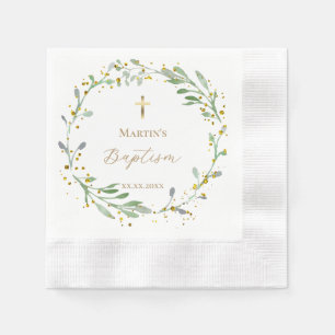 greenery wreath Baptism Napkin