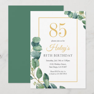 Greenery Wreath Chic Gold & Sage 85TH Birthday Invitation