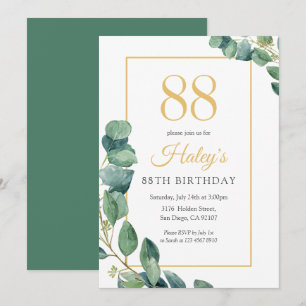 Greenery Wreath Chic Gold & Sage 88TH Birthday Invitation