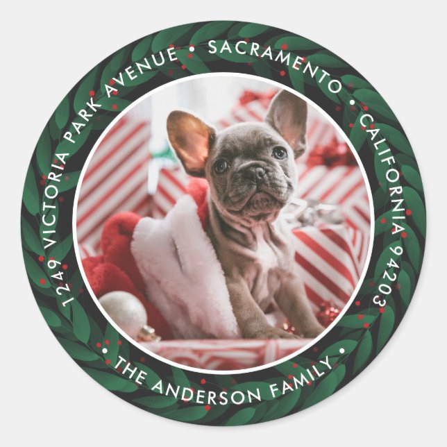 Greenery Wreath Christmas Return Address Labels (Front)