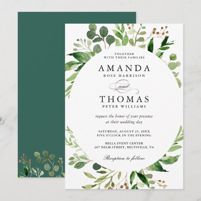 Greenery Wreath Eucalyptus Wedding Invitation (Front/Back)