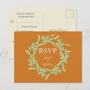 Greenery Wreath Fall Wedding RSVP Postcard