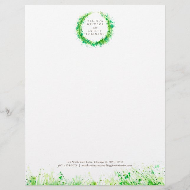 Greenery wreath modern watercolor letterhead (Front)