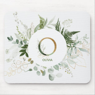 Greenery Wreath Monogram Letter O Mouse Pad