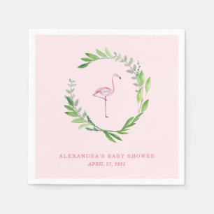 Greenery Wreath   Pink Flamingo Napkin