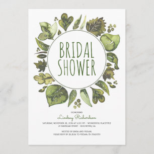 Greenery Wreath Rustic Woodland Leaf Bridal Shower Invitation