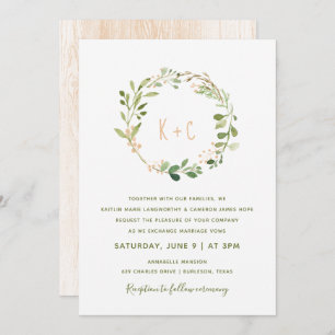 Greenery Wreath Wedding Invitations - Peach