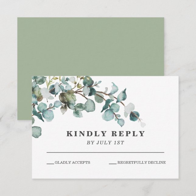 Greenery Wreath wedding RSVP Card (Front/Back)