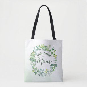 Greenery Wreath World's Greatest Mom Tote Bag