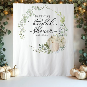 Greenery WreathPumpkin Fall Bridal Shower Backdrop Tapestry