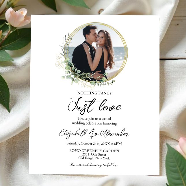 Greenery Wreaths Photo Budget Wedding Invitation (Creator Uploaded)